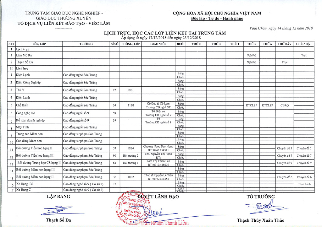 Thời khóa biểu