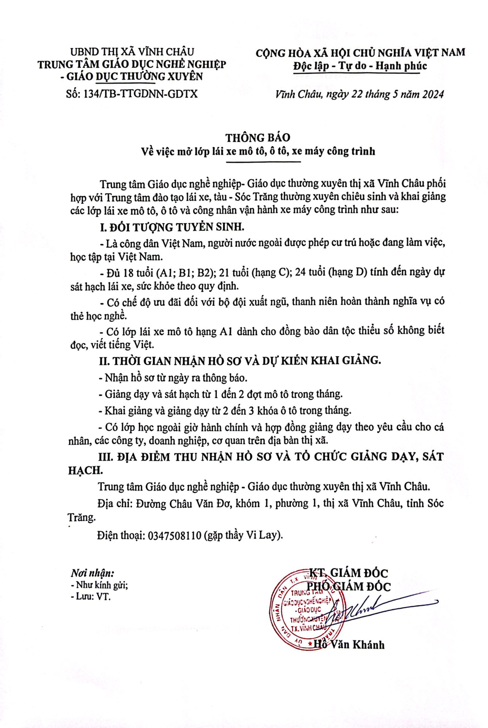 Lái xe hạng A1; B2, C, D