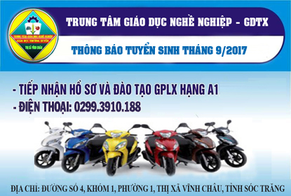 Thông báo tuyển sinh đào tạo lái xe mô tô hạng A1 tháng 9 năm 2017
