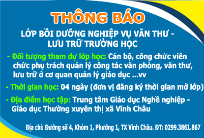 Thông báo lớp Bồi dưỡng nghiệp vụ văn thư - lưu trữ trường học