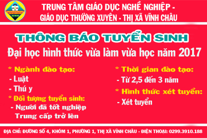 Thông báo tuyển sinh Đại học hình thức vừa làm vừa học năm 2017