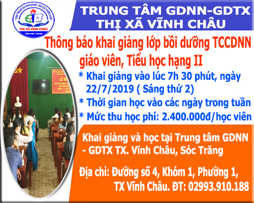 Thông báo khai giảng lớp bồi dưỡng tiêu chuẩn chức danh nghề nghiệp giáo viên, Tiểu học hạng II