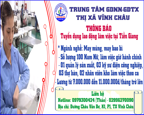 Thông báo tuyển dụng lao động làm việc tại Tiền Giang