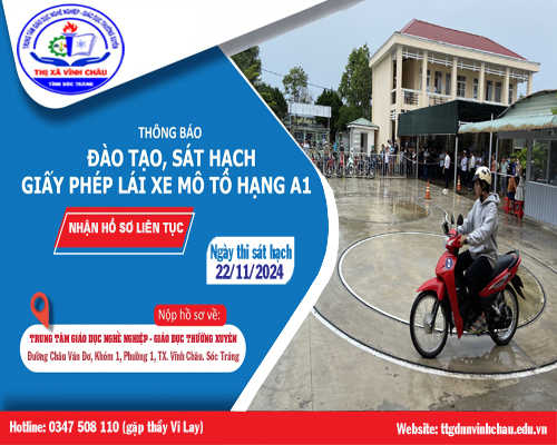 Thông báo về việc thi sát hạch lái xe hai bánh hạng A1 - Tháng 11-2024